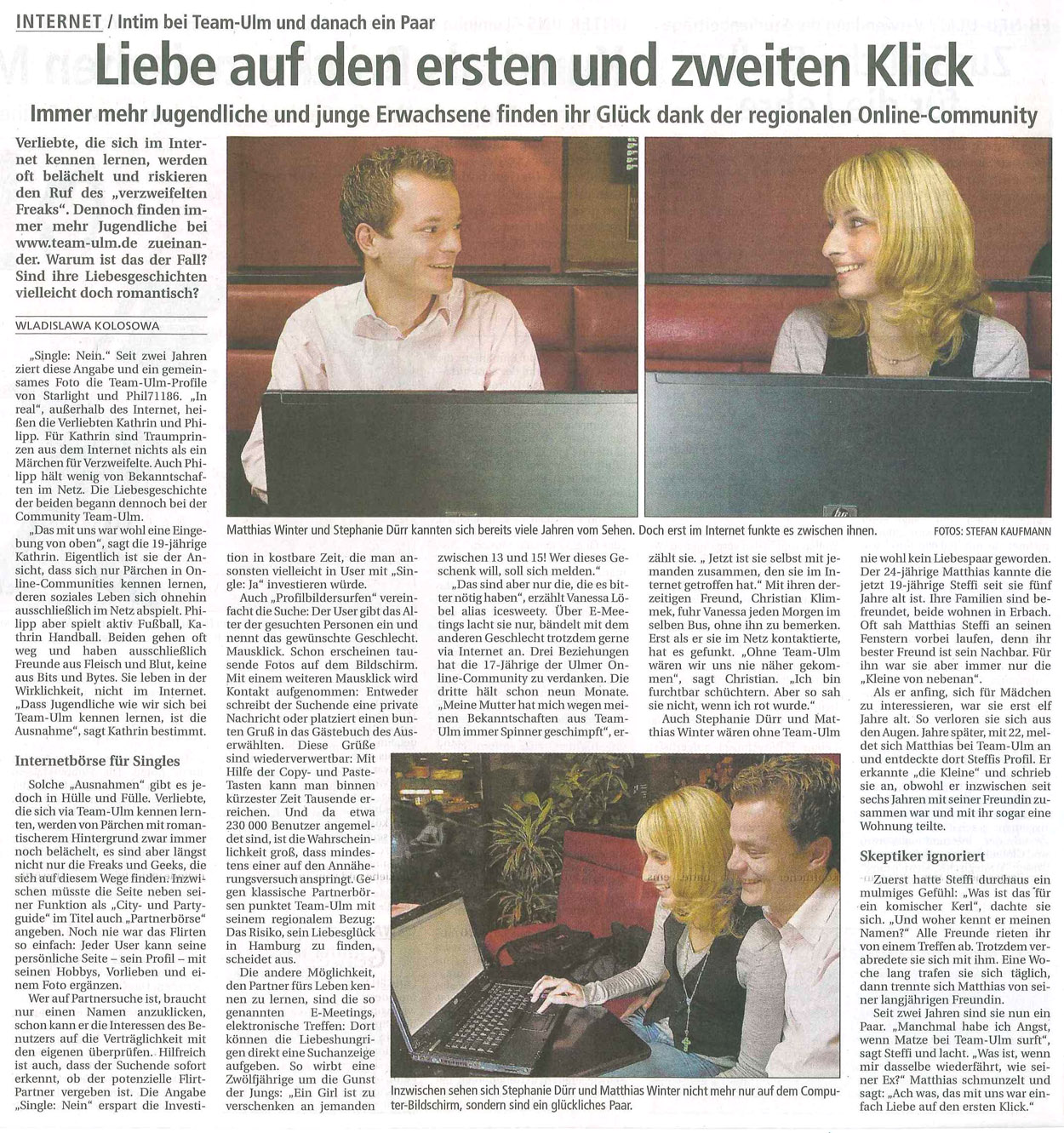 Liebe auf den ersten Klick auf Team-Ulm.de