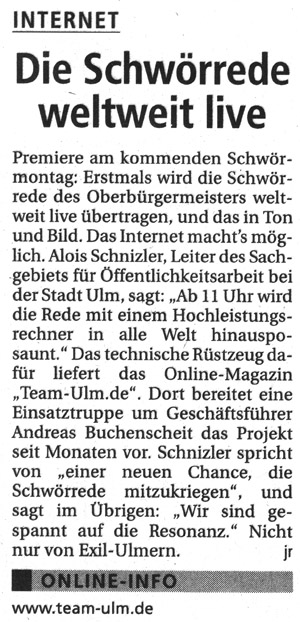 Die Schwörrede weltweit live im Internet